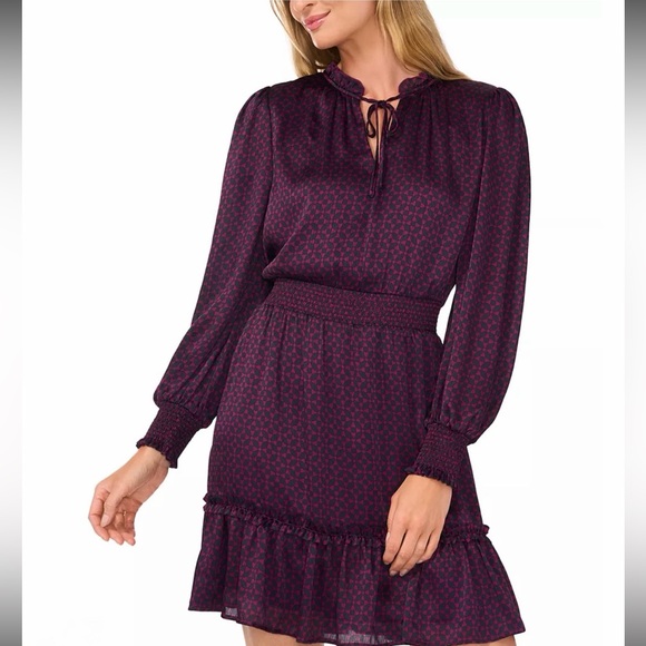 CeCe Dresses & Skirts - CECE DUPRAZ Ruffle Tie Neck Long Sleeve Dress - Meadow Green Size M